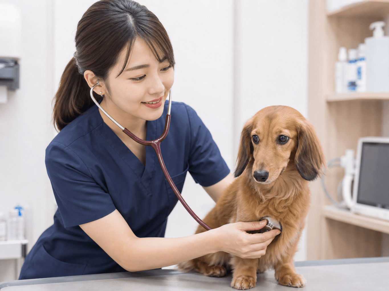 動物病院で犬を診察する獣医師 - Veterinarian examining a dog at an animal clinic
