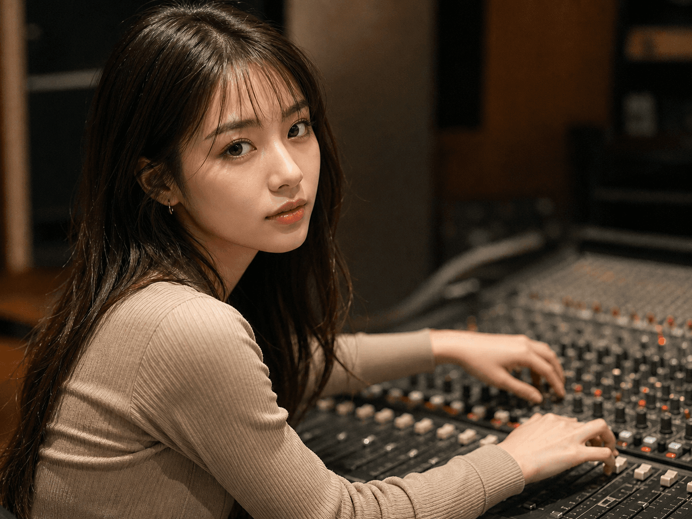 ミキシングコンソールを操作する音響エンジニア - Sound engineer adjusting a mixing console