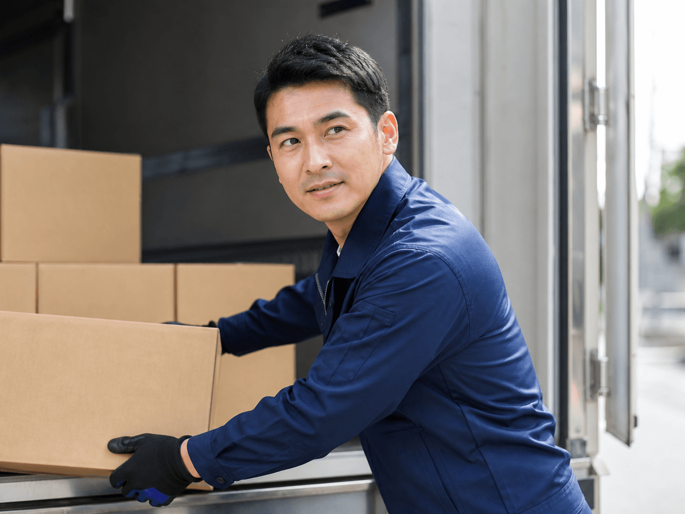 荷物を積み込むトラック運転手 - Truck Driver Loading Boxes