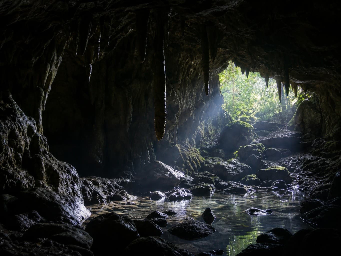 光が差し込む鍾乳洞の入り口 - Light streaming into the entrance of a limestone cave