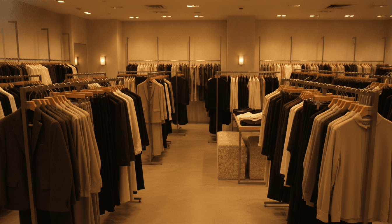 アパレル店内に整然と並ぶハンガーラック