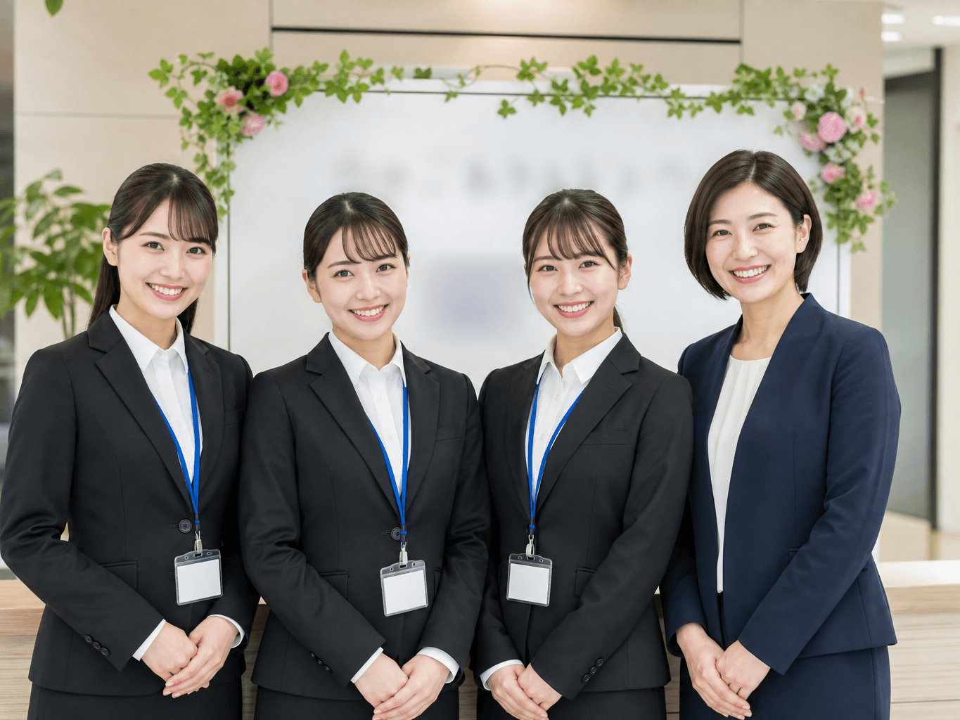 入社初日に歓迎ボードの前で笑顔で並ぶ新入社員と上司の様子 - New Employee and Manager beside Office Welcome Board