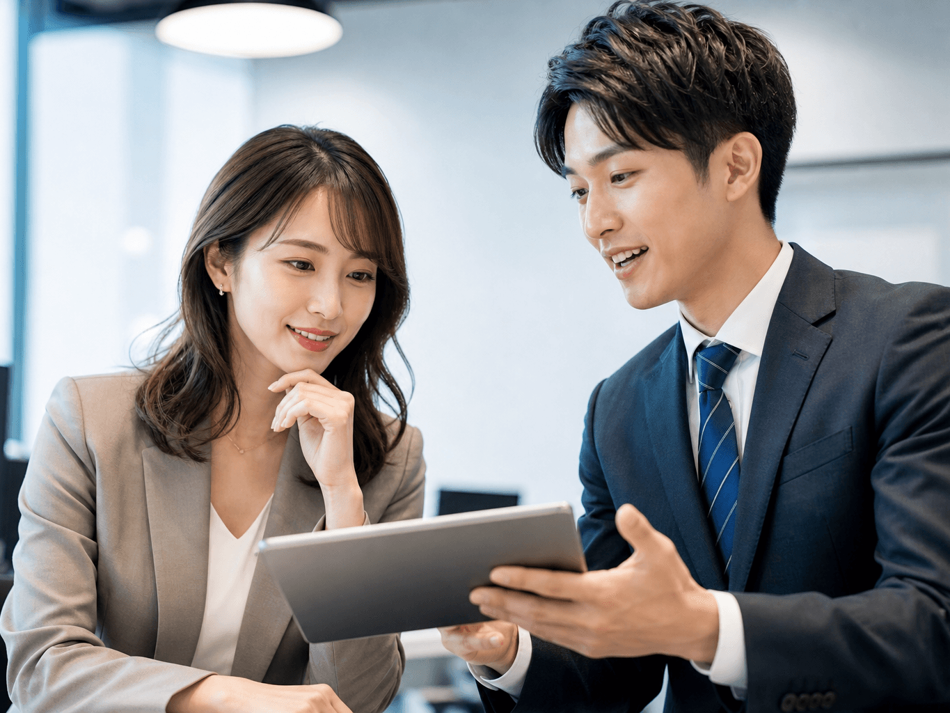 タブレットでアイデアを提案するオフィス風景 - Business presentation with a digital tablet in modern office